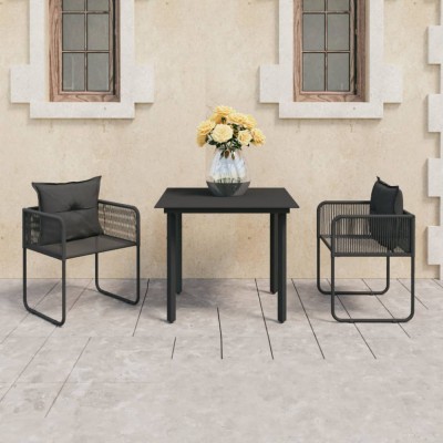 Gossi set mobilier de masa pentru gradina, 3 piese, negru, ratan pvc foto