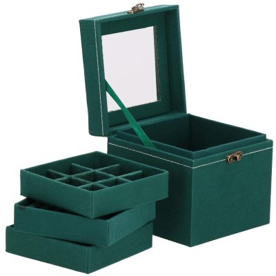 (DL) Cutie depozitare si organizare bijuterii, velur, 12x 12 x 12 cm, verde foto