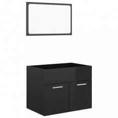 Set mobilier de baie, 2 piese, negru extralucios, PAL