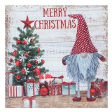 Platou Decorativ Crăciun, Gnome, Plastic, 30x30x2cm, Roșu/Gri, Imprimeu Brad și Cadouri, Oem