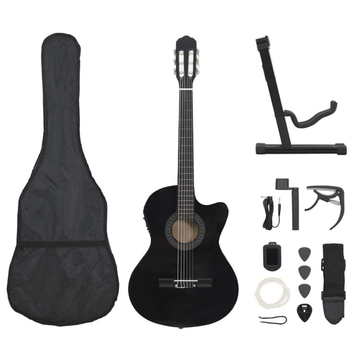 Set chitară acustică cu egalizator, 12 piese, 6 corzi, negru