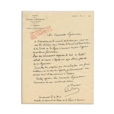 Radu R. Rosetti, corespondență de la președintele Societății Legiunii de Onoare, 1936 foto