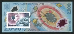 u211 BANCNOTA DE 2000 LEI 1999 ECLIPSA cu timbru stampilata OP1Ramnicu Valcea UNC