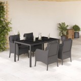 Set mobilier de grădină cu perne, 5 piese, negru, poliratan