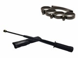 Set baston telescopic flexibil negru maner tip tonfa 47 cm + box craniu negru