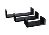 Set 3 x rafturi decorative de perete, din lemn stejar, cu dibluri inlcuse, maro inchis, dimensiuni 42,5x10,2x10,2 cm, 35,5x10,2x8,7 cm si 22,5x10,2x7,