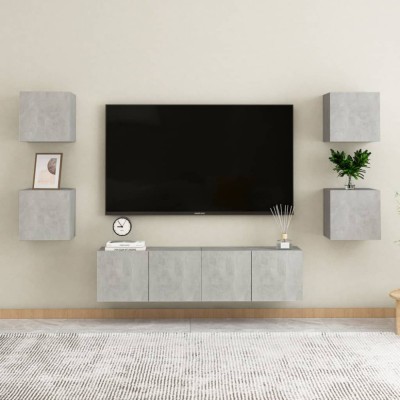 Gossi set de dulapuri tv, 6 piese, gri beton, lemn prelucrat foto