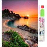 Set de broderie cu diamante 5D, model Plaja, 30x40 cm, accesorii incluse, multicolor