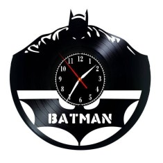 Ceas de Perete Decorativ &ldquo;Batman &ndash; The Dark Knight&rdquo;, din Disc Vinil Reciclat, Design Gotham City, Negru, Mecanism Silențios (Sweep)