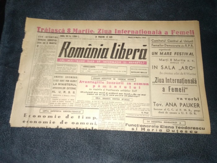 ZIARUL ROMANIA LIBERA 8 MARTIE 1949