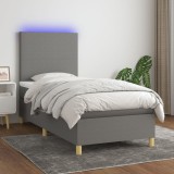 Cumpara ieftin Pat cu arcuri, saltea și LED, gri &icirc;nchis, 80x200 cm, textil