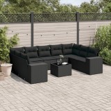 Cumpara ieftin Set canapele de grădină cu perne, 10 piese, negru, poliratan