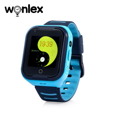 Ceas Smartwatch Pentru Copii Wonlex KT11 cu Functie Telefon, Apel video, Localizare GPS, Camera, Pedometru, Lanterna, SOS, IP54, 4G &amp;ndash; Albastru, Cartel foto