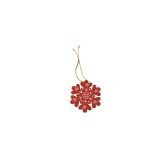 Ornament de brad fulg de nea, flippy, rosu, lemn, 7.5 cm