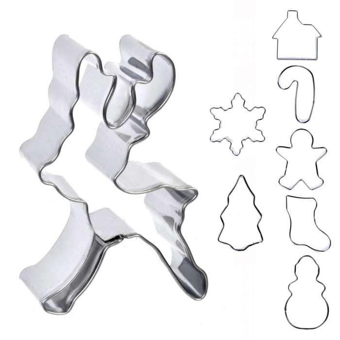 Set Forme Metalice Biscuiți Crăciun, 8 Bucăți, Diverse Modele, Potrivite pentru Mașina de Spălat Vase
