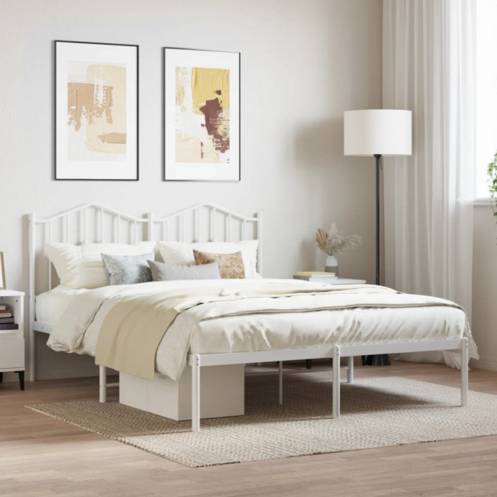 Gossi cadru de pat metalic cu tablie, alb, 140x200 cm