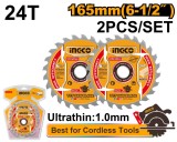 Set 2 Discuri Widia Lemn 185mm Ultra Subtire 1.0mm 24T INGCO TSB1853, alezaj 20mm cu inel reductie 16mm, pentru fierastrau circular pe acumulator