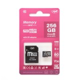Card de memorie MicroSD PNI 256GB cu adaptor SD Clasa 10, 80 Mb/s, V30
