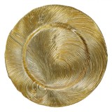 Platou Decorativ Crăciun, Sticlă, Model Reliefat, Auriu, 33x2 cm, Oem