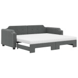 Cumpara ieftin Pat de zi cu extensie si saltele, gri inchis, 100x200 cm textil