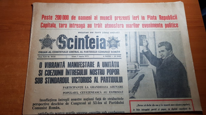 scanteia 7 martie 1975-200.000 mii de oameni la miting,cuvantarea lui ceausescu