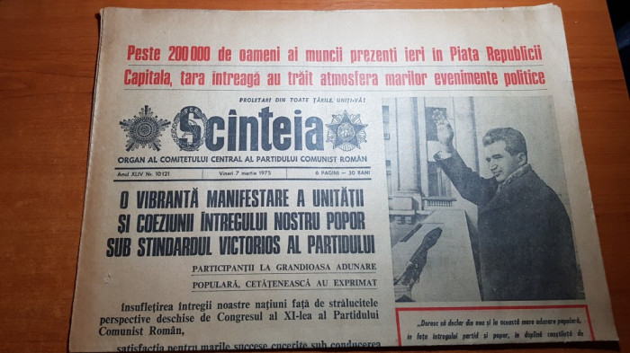 scanteia 7 martie 1975-200.000 mii de oameni la miting,cuvantarea lui ceausescu