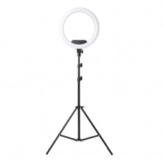 Lampa circulara profesionala Lila Rossa, 18 inch, 3 trepte lumina, 1 x suport telefon, telecomanda, trepied inclus foto