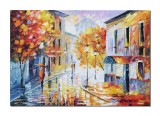 Cumpara ieftin Tablou pictat manual dormitor, living, La plimbare prin orasul vechi, 100x70cm ulei pe panza in cutit efect 3D, gata de agatat pe perete