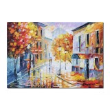 Tablou pictat manual dormitor, living, La plimbare prin orasul vechi, 100x70cm ulei pe panza in cutit efect 3D, gata de agatat pe perete