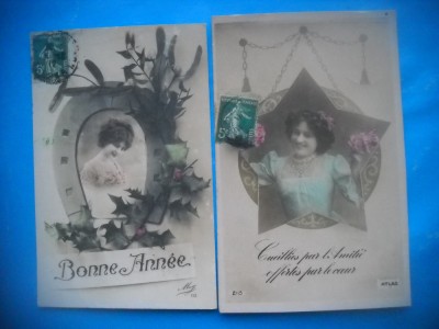 HOPCT 1724 FEMEI..FEMEI-TCV-ROMANTICA-FRANTA-LOT 2 CARTI POSTALE VECHI-CIRCULATE foto