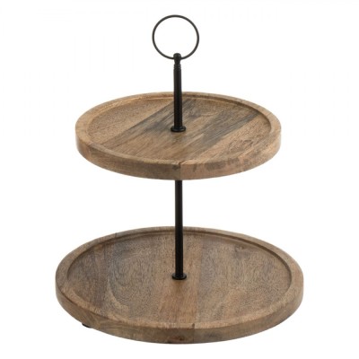 Suport Etajat Prajituri, Model 2 Nivele, Metal și Lemn, Diametru 25cm, Culoare Naturală foto