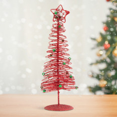 Brăduț metalic - ornament de Crăciun - 28 cm - roșu foto