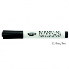 Set 12 Markere DACO Negre Pentru Tabla Magnetica, Varf 3 mm, Marker, Marker Negru, Markere Negre, Marker cu Cerneala Neagra, Marker Nepermanent Tabla,