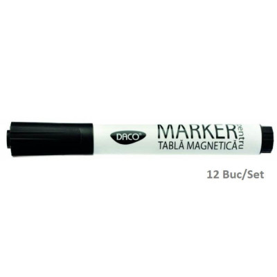 Set 12 Markere DACO Negre Pentru Tabla Magnetica, Varf 3 mm, Marker, Marker Negru, Markere Negre, Marker cu Cerneala Neagra, Marker Nepermanent Tabla, foto