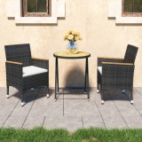 VidaXL Set bistro de grădină, 3 piese, negru, poliratan și lemn acacia 3058386