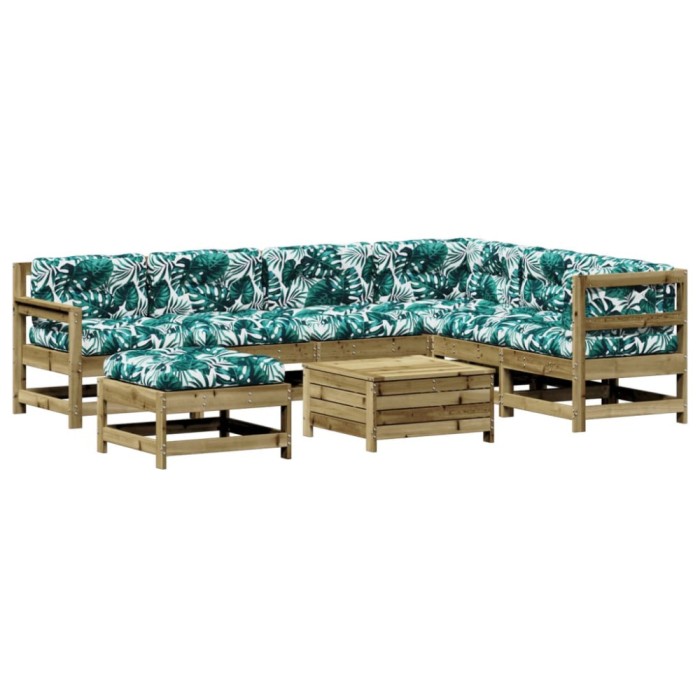 Set mobilier de gradina cu perne, 8 piese, lemn de pin tratat