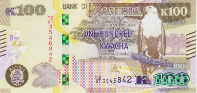 Bancnota Zambia 100 Kwacha 2021 - PNew UNC foto