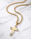 Set Lant si Pandantiv Cruce cu Crucifix Placat Aur 18K Inox Barbati cod LC45CLA