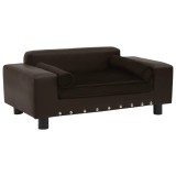 VidaXL Canapea pentru c&acirc;ini, maro, 81x43x31cm, pluș &amp; piele ecologică