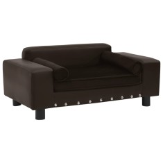 vidaXL Canapea pentru c&acirc;ini, maro, 81x43x31cm, pluș &amp; piele ecologică