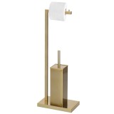 Stand cu perie WC si suport hartie igienica, metal si bambus, 67cm, auriu Household NewTrend