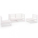 Set mobilier de gradina, 4 piese, alb, lemn masiv de pin
