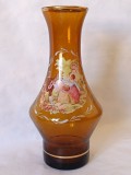Vaza Franceza antica din sticla in culoare Ambar, Pictata si semnat Fragonard