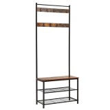 Cuier cu 2 rafturi pentru incaltaminte, Vasagle, banca, pal si metal, negru, 70x32x175 cm, Artool