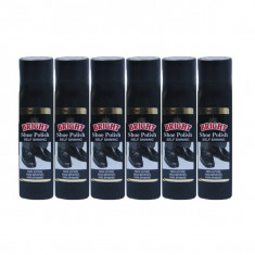 6 x Crema lichida cu burete pentru pantofi, Bright, Neagra, 6 x 75ml