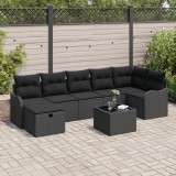 vidaXL Set de canapea de grădină 8 piese cu perne Negru Ratan sintetic