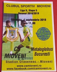 Program meci fotbal CS MIOVENI - &quot;METALOGLOBUS&quot; BUCURESTI (01.09.2018)