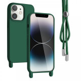 Lemontti Husa Silicon cu Snur iPhone 12 / 12 Pro Verde (protectie 360&deg;, material fin, captusit cu microfibra)