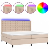 Cumpara ieftin Pat cu arcuri, cu saltea si LED cappuccino 200x200 cm piele eco