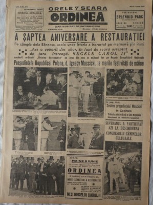 Ziarul Ordinea, 8 Iun. 1937; Nr. festiv, cea de-a 7-a aniversare a Restauratiei foto